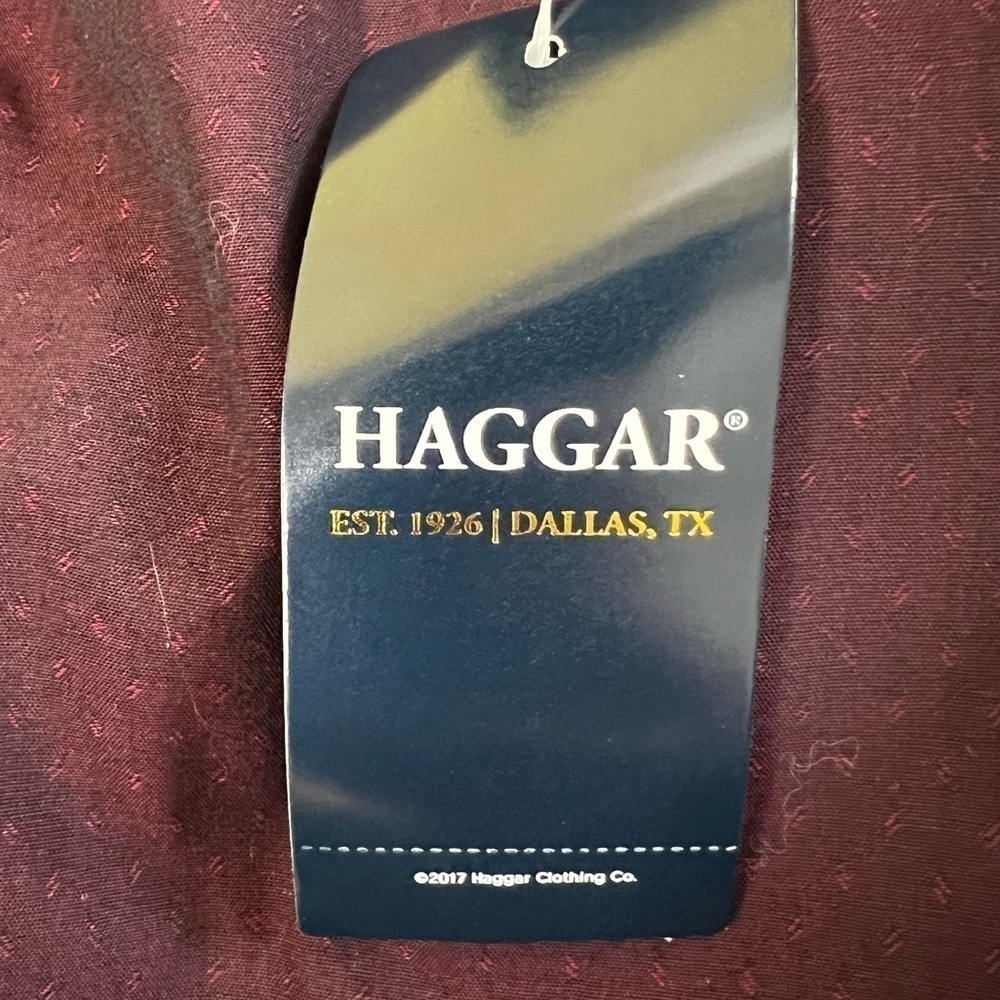 Haggar Tuckless Burgundy Short Sleeve Cotton Button Down Shirt - Size XL, NWT - Picture 10 of 10